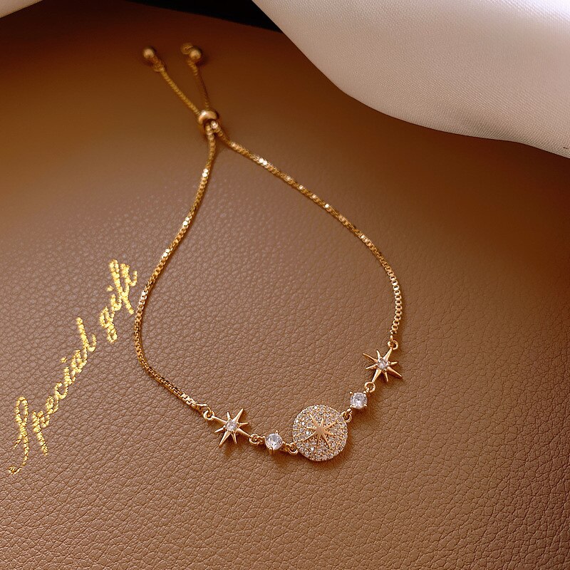 Klassieke Mode Zirconia Gouden Ketting Armband Vrouw Korea Lucky Manchet Armband Partij Sieraden Verjaardag Cadeau Voor Meisjes