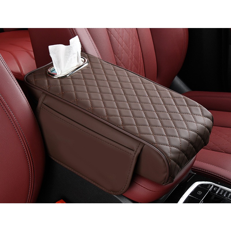 Auto-armsteun box pad verhoging universele pad Auto verhoging tissue opbergtas met zak Centrale kussensloop: Oranje