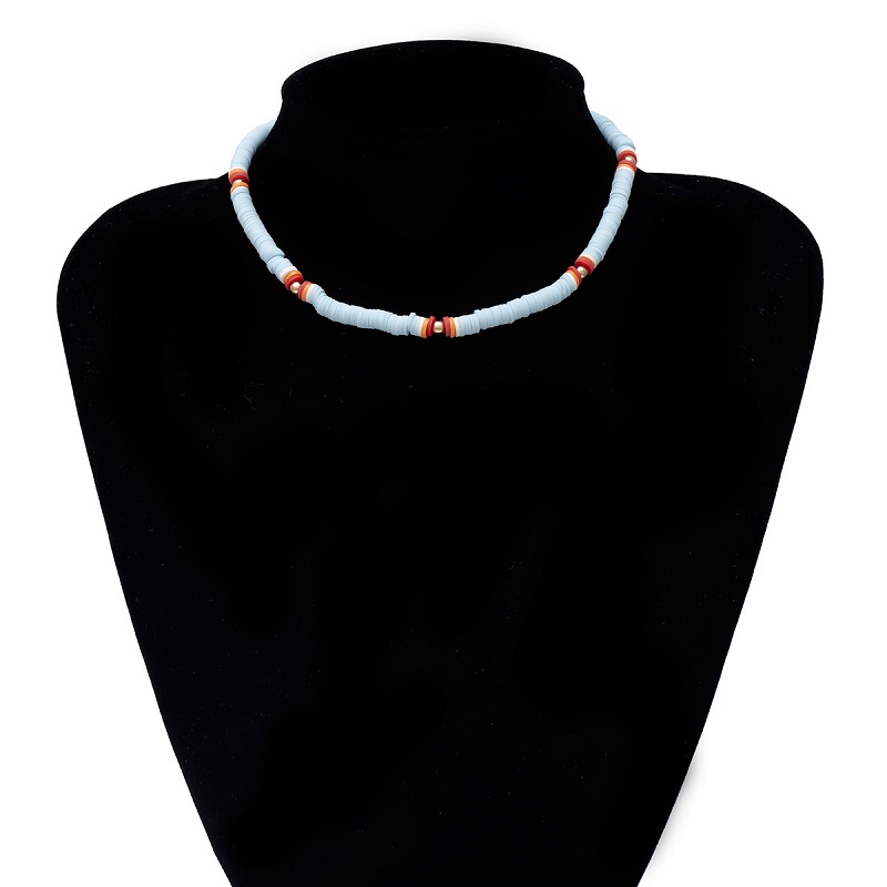 Zachte Aardewerk Choker Ketting Voor Vrouwen Kleurrijke Kralen Kraag Polymeer Klei Ketting Boho Surfer Chocker Sieraden: JNC00295-blue