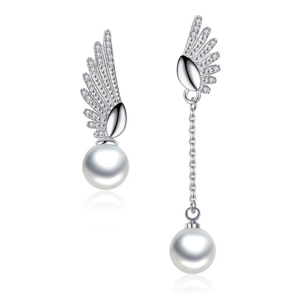 Nehzy 925 Sterling Zilveren Sieraden Vrouw Mode Dames Eenvoudige Asymmetrische Engelenvleugels Parels Vrouw Oorbellen
