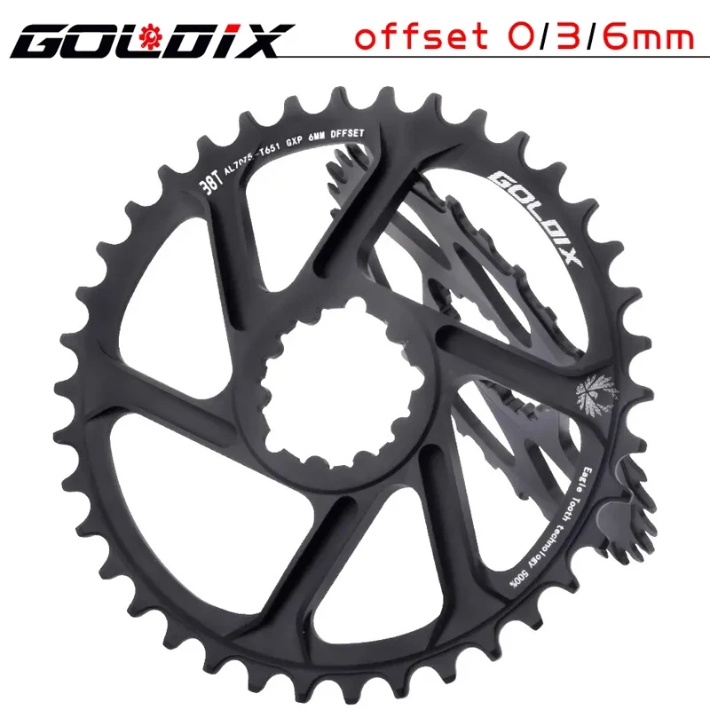 GOLDIX para plato de bicicleta de 3 clavos 0/3/6mm Offset 30/32/34/36/38T rueda de cadena de bicicleta MTB para XX1 X9 XO X01 G X NX Direct Mo
