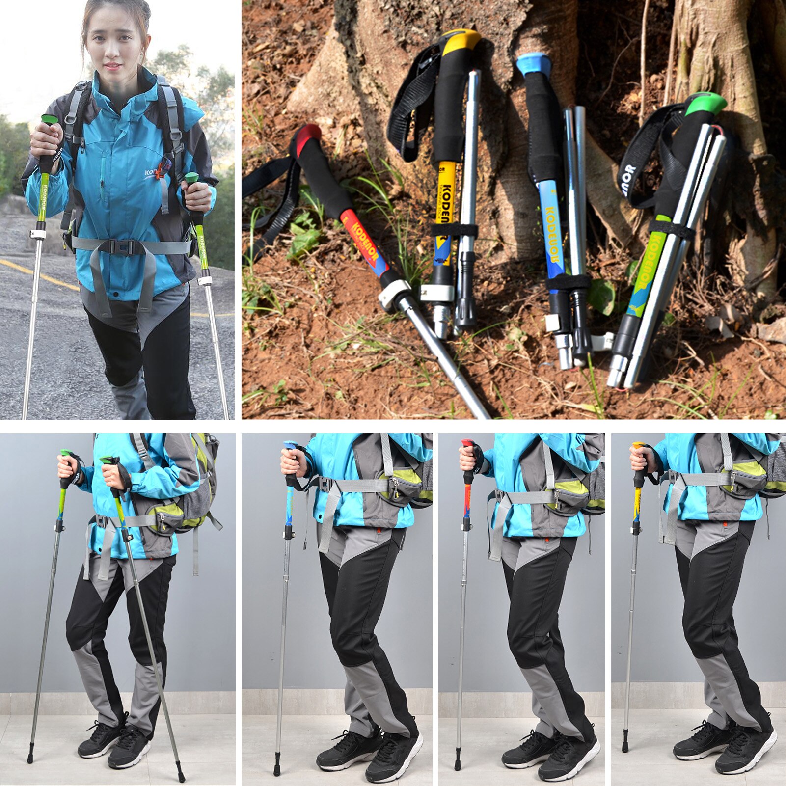 KODENOR 2 PCS Walking Stick Collapsible Trekking Pole Set Men Women 5 Sections Walking Pole Climbing Hiking Accessories