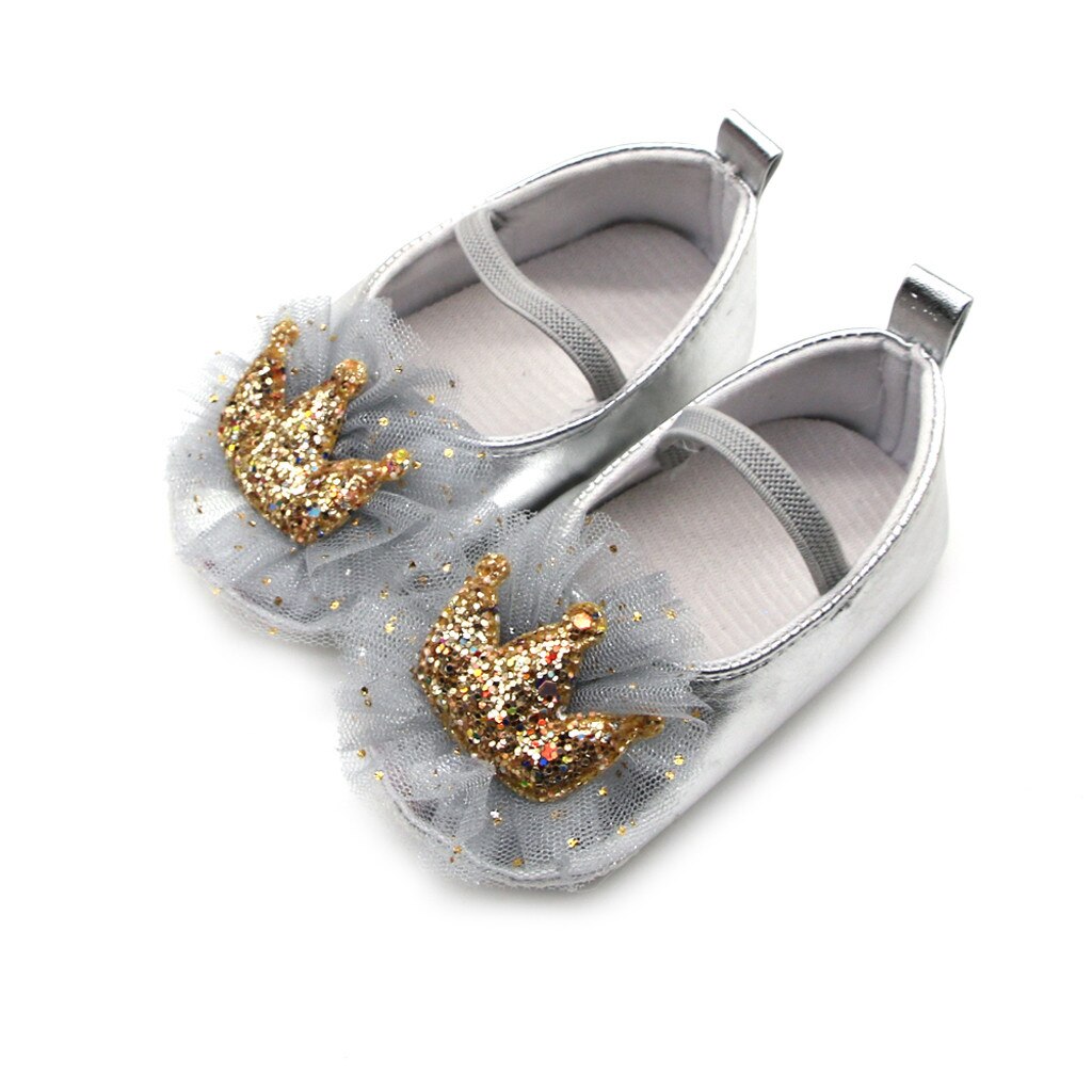 Lovely Newborn Baby Girls Sequins Lace Butterfly Prewalker Soft Sole Single Sandals Round Toe Flats Soft Sole Princess Shoes#45: Gray / 13