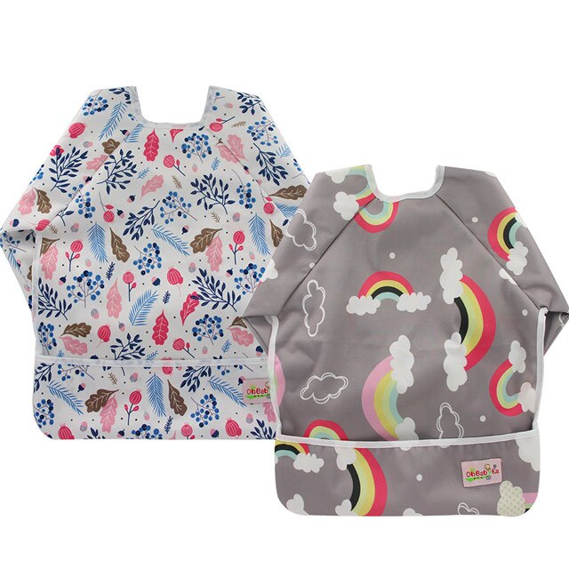 2-Pack Baby Slabbertjes met Mouwen - Waterdichte Voedselslabber met Zak - Dierenprint: Zy3942