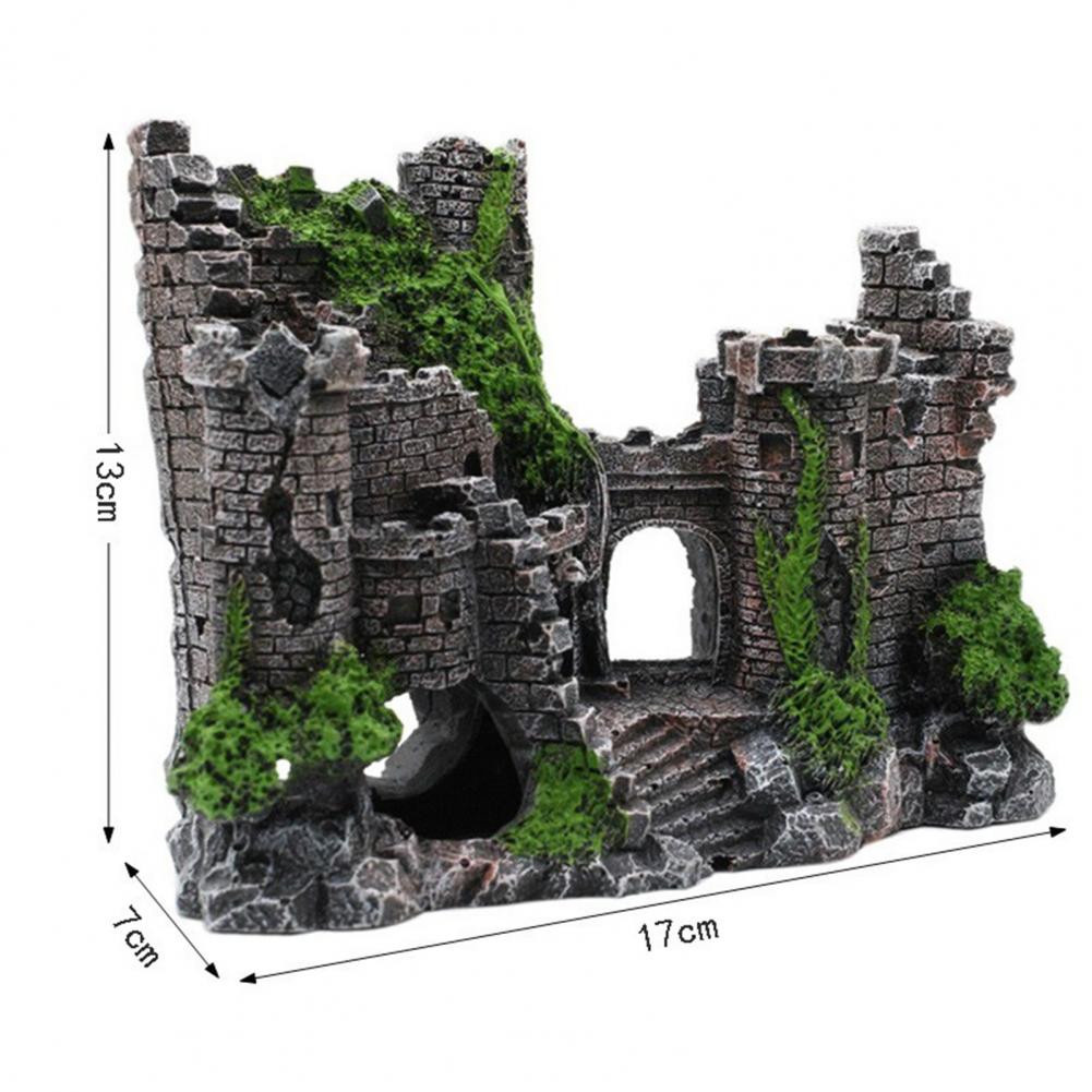Aquarium Resin Artificial Rockery Mini Castle House Ornament Decor Landscaping Grey Simulation Double-layer Castle