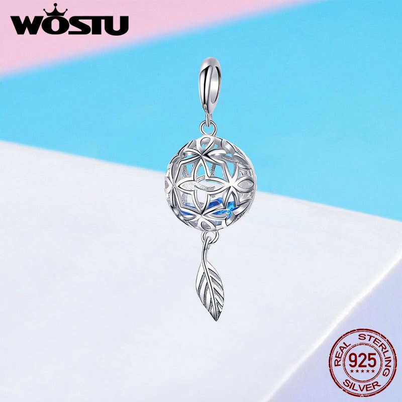 Wostu 925 Sterling Zilveren Bloem Blad Bal Charms Zirkoon Bead Fit Originele Armband Hanger Voor Vrouwen Sieraden Maken FIC1123