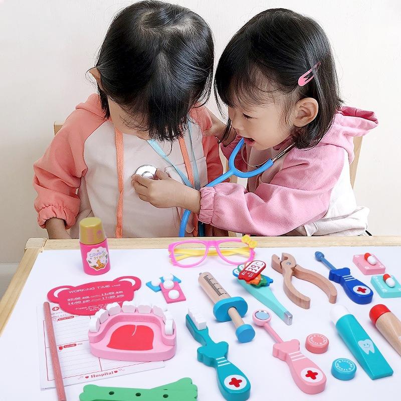 Conjunto de juguetes para médicos para niños, casa de juegos para niñas, simulación de madera de inyección, botiquín, para niños