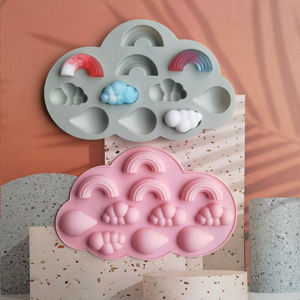 3D Rainbow Cloud Raindrop Silicone Mold 11-Holte Regenboog Weer Vorm Diy Bakken Taart Chocolade Fudge Kaas Ice Cube mold