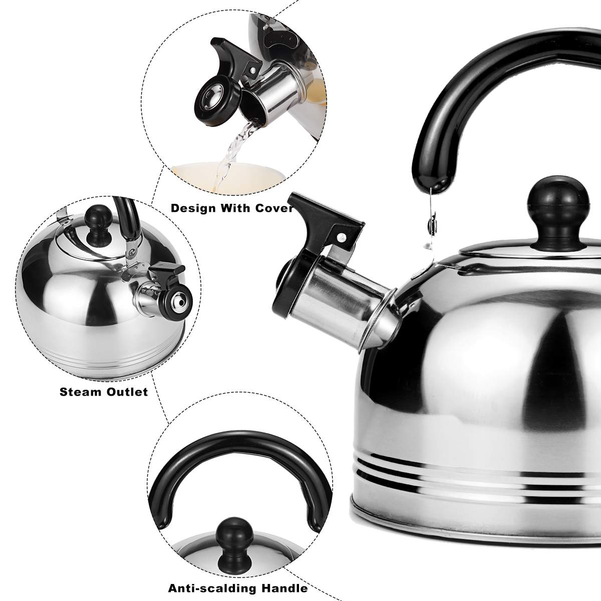 Stainless Steel 2L 3L 4L Water Kettle Induction Cooker Camping Kettles Stove Whistling Water Gas Teapot Cooking Tools Kitchen