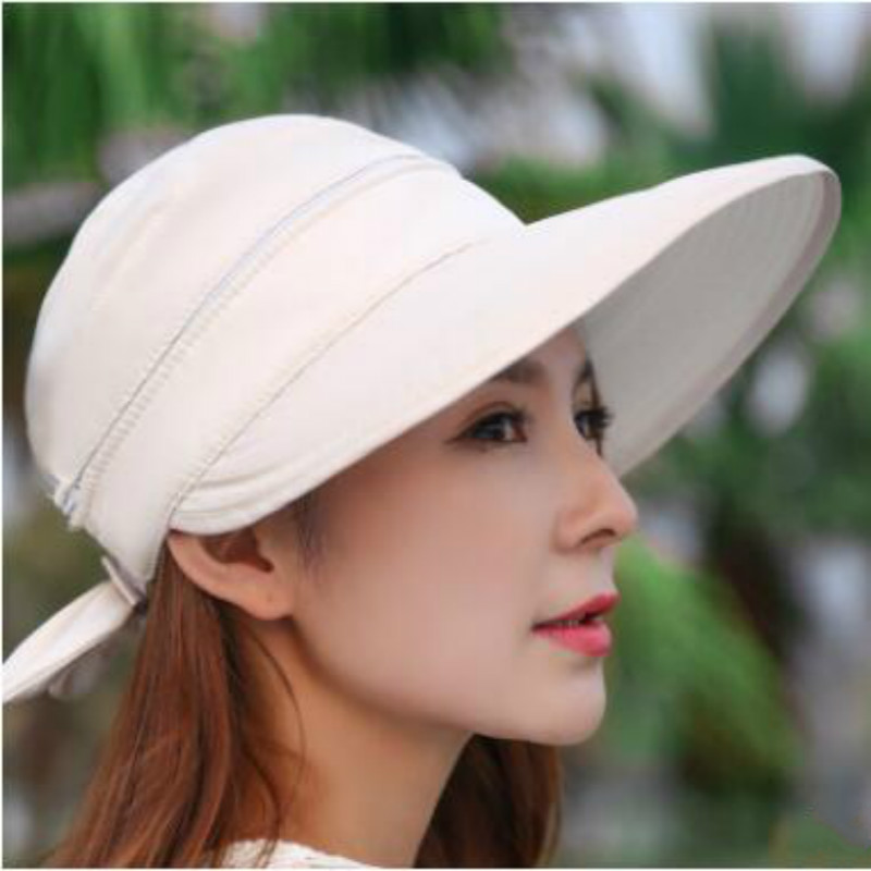 Viseras de verano de primavera a la , gorras plegables de ala ancha para el sol, sombreros de playa removibles para mujeres, sombrero femenino Femae Panamá: Beige