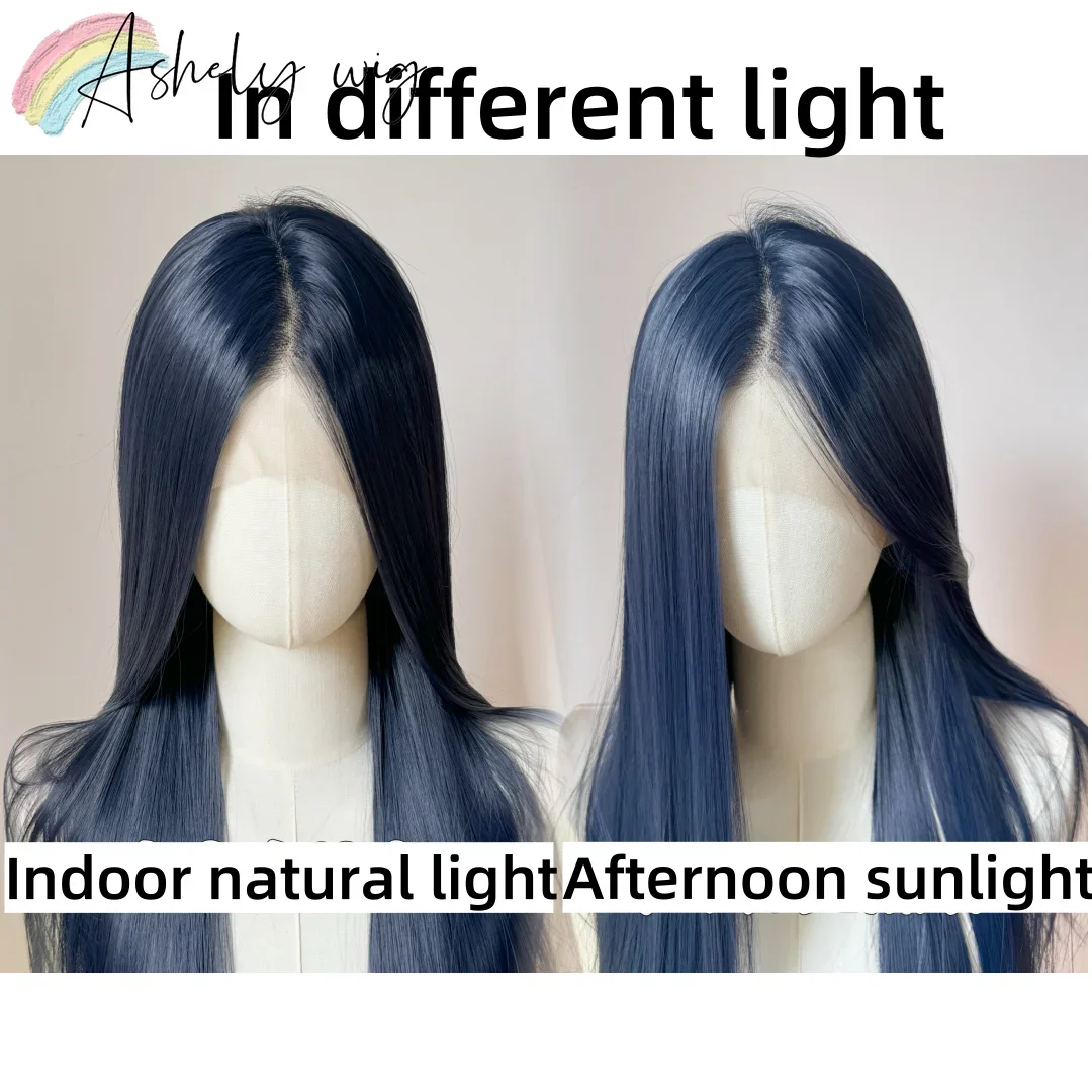 Blue Wig Long Straight 13x4 Dark Blue Glueless Lace Wigs for Woman Natural Heat Resistant Fiber Hair Synthetic Lace Front Wigs