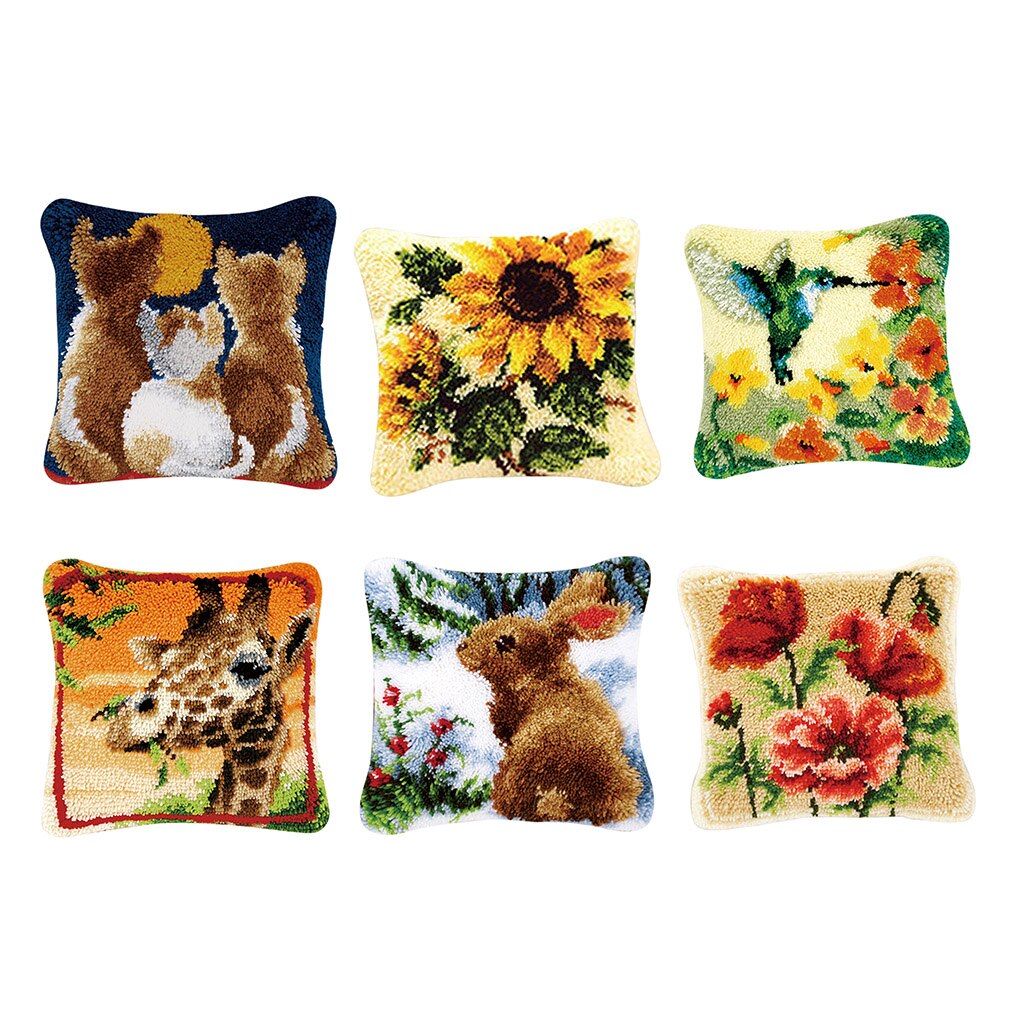 DIY Animals Latch Hook kits Latch Hook Cushion kits for Adults Beginners Embroidery Cushion Cover, 43 x 43cm