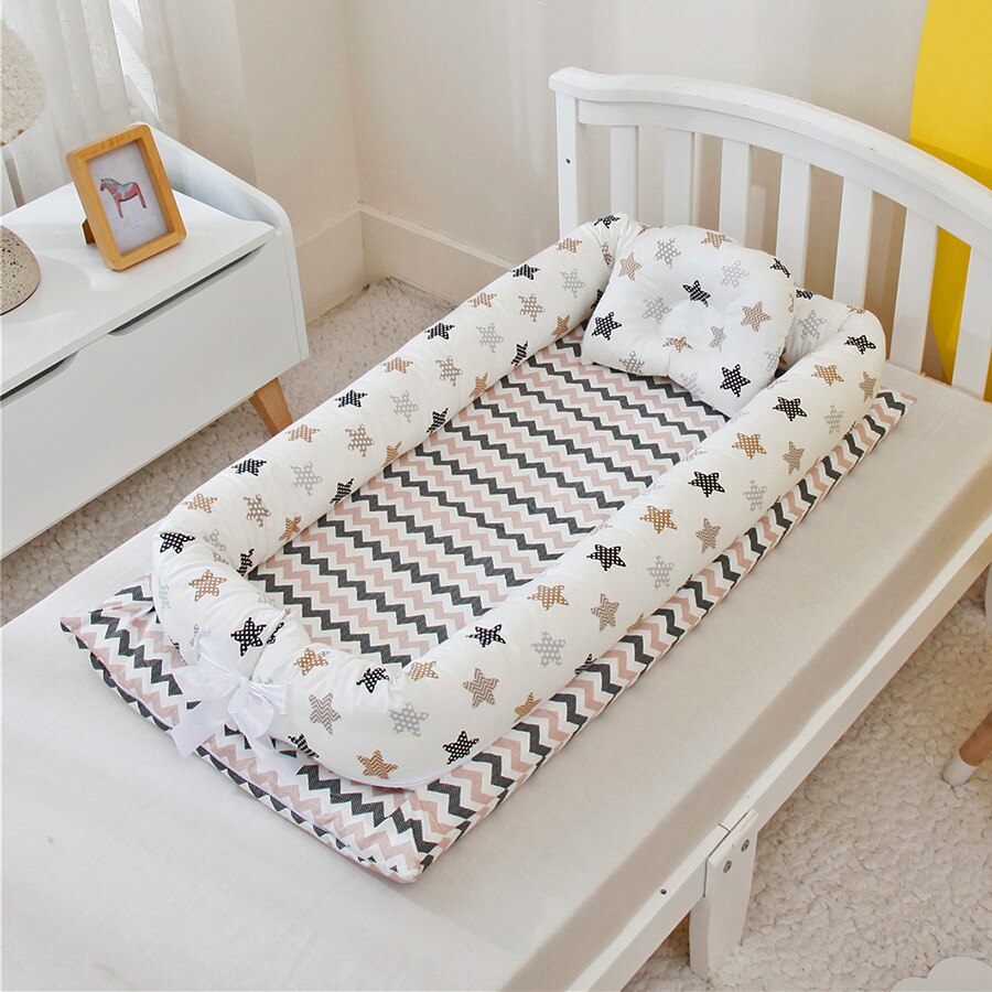 Portable Travel Baby Crib Removable Washable Kids Bed Multifunction Nursling Outdoor Toddler Nest: coffee stars