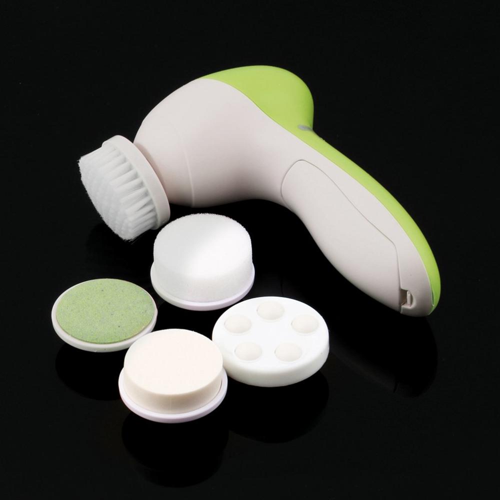 5 in 1 elektrisk vask ansigtsmaskine ansigts porerens kropsrensende massage mini hud skønhed massager børste kvinder rene børster: Grøn