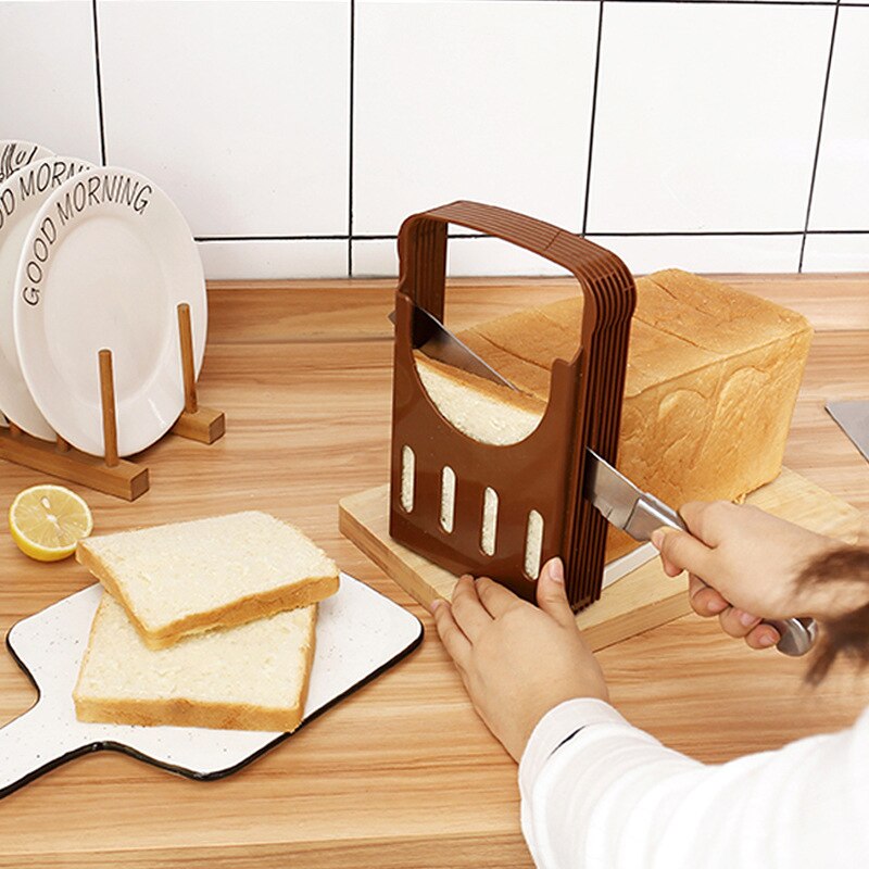 Cortador de pan para tostadas, herramienta de corte de plástico plegable, guía de corte, práctico, accesorios de cocina