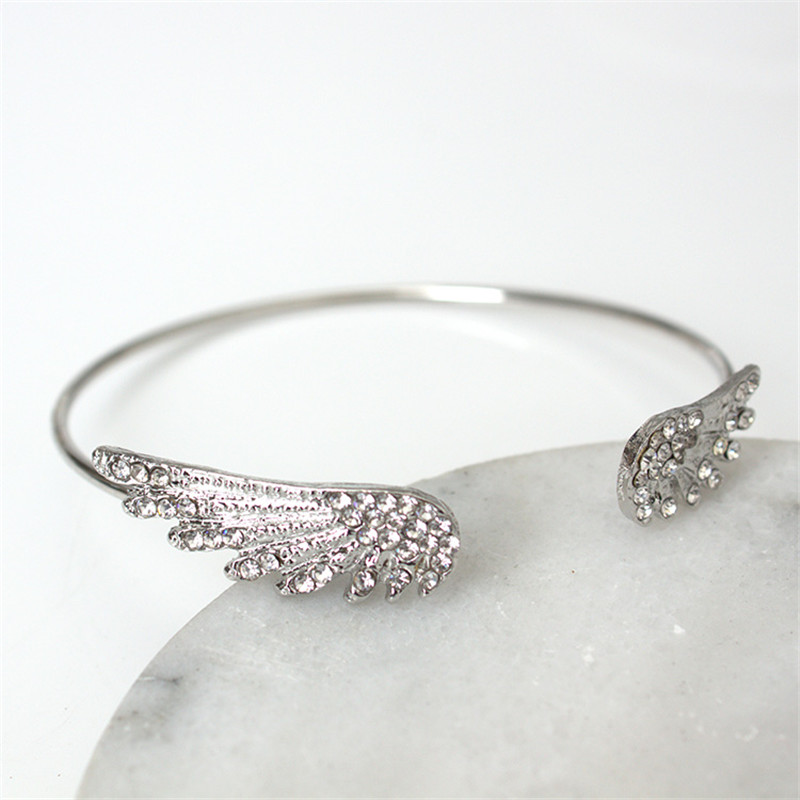 Angel Wings Bracelet Adjustable Woman Riding Bike Jewelry Open Bracelet Silver Plated Crystal Spacecraft Punk 8BD08