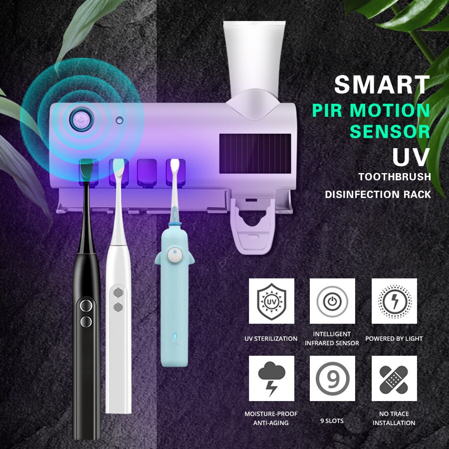Smart Pir Motion Sensor Led Uv Light Tandenborstel Desinfectie Sterilisator Uvc Disinfector Ultraviolet Bacteriedodende Kiemdodende Lamp