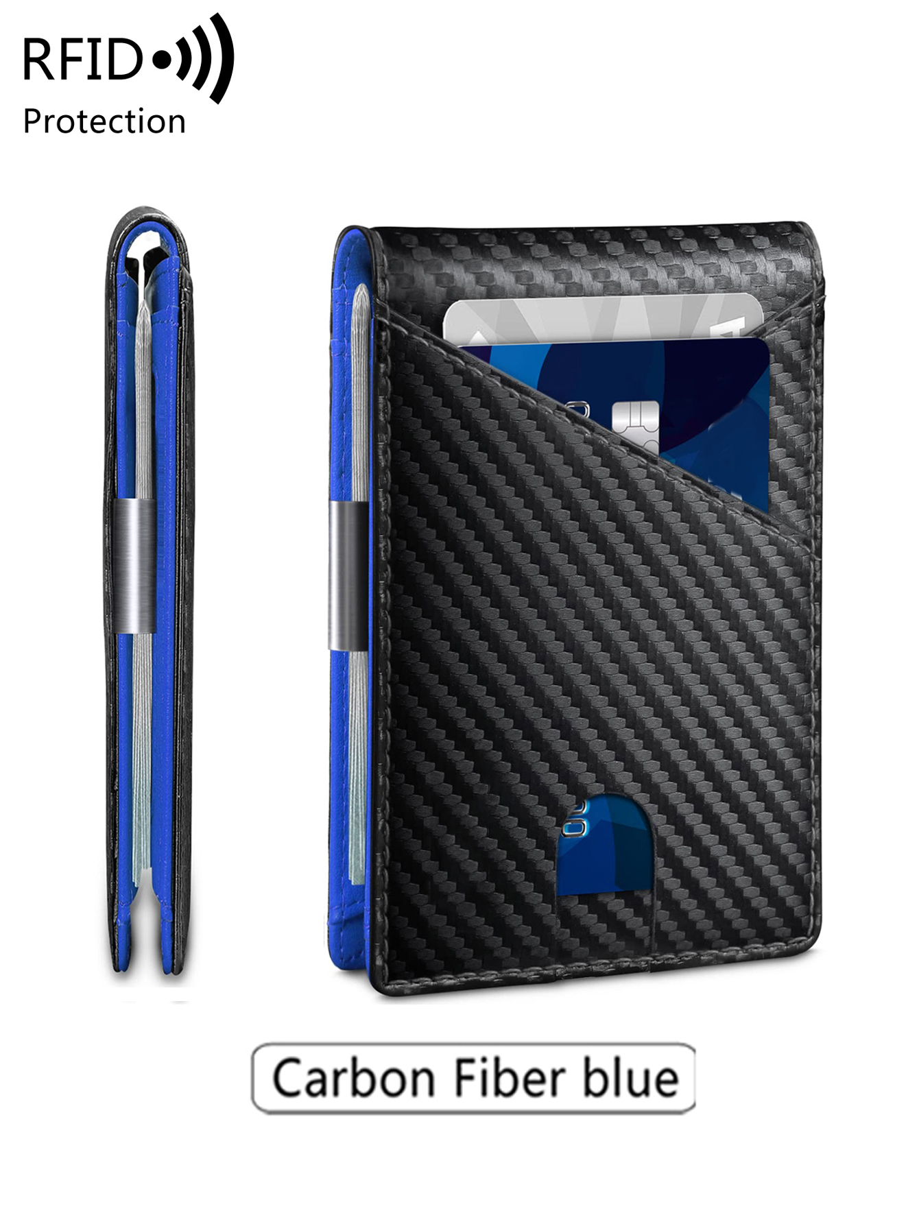 RFID-Anti-Diebstahl-Bürste, Herren-Geldbörse, tragbar, doppelt gefaltet, Kreuz-Fronttasche, Kartenhalter, multifunktionale 12-Kartensteckplatz, kurze Zerowallet: Blau