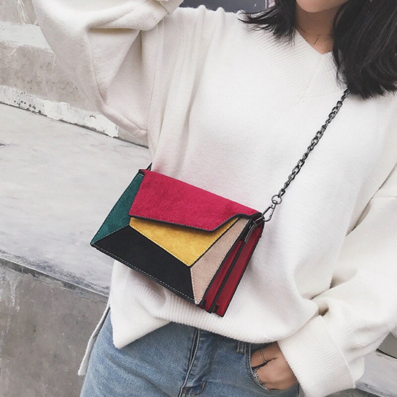 1 Pc Pu Stiksels Messenger Bag Vrouwen Meisjes Dames Multicolor Patchwork Lederen Crossbody Schoudertas Aankomst