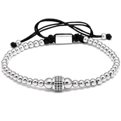 Mcllroy mænd armbånd runde perler micro pave sort cz krystal macrame vævet flettet charme armbånd smykker pulseras mujer moda: 1 zirkon sølv