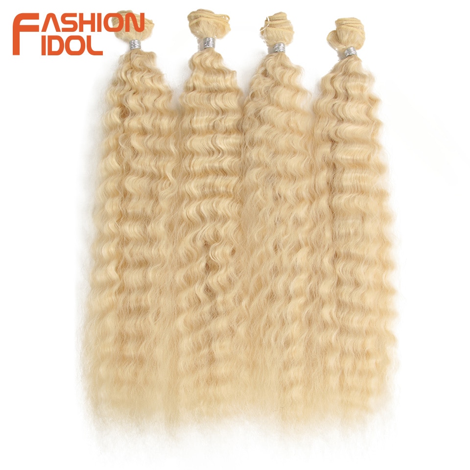 MODA ÍDOLO Onda Solta Feixes de Cabelo Encaracolado 4 Pçs/lote 26 Polegada Feixes de Cabelo Tecer Ombre 613 Branco Suave Sintético da Extensão Do Cabelo Longo