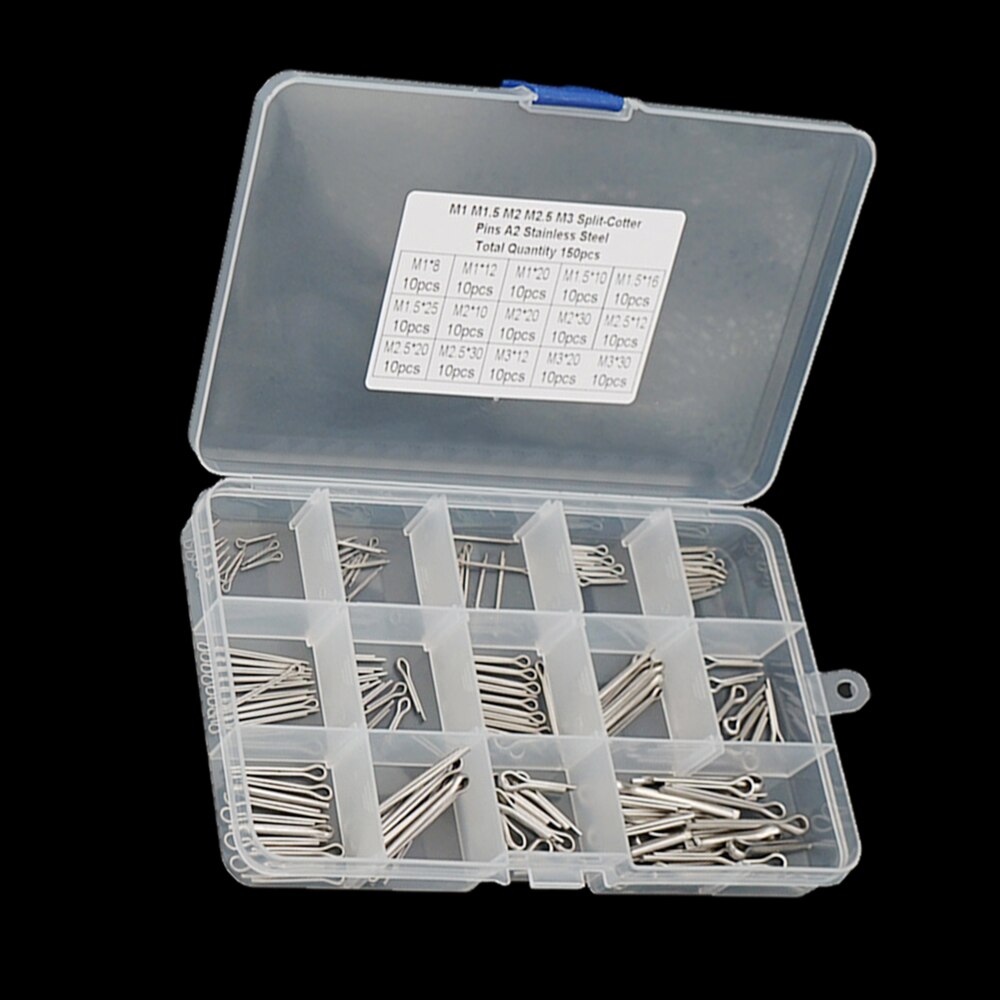 150PCS Set Removable Reusable M1 M1.5 M2 M2.5 M3 GB91 Forelock U Shape 304 Cotter Open Pins Stainless Steel Fixing Split Pin Kit