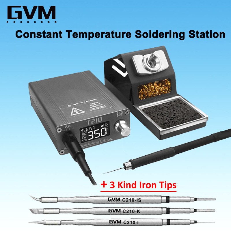 Gvm  t210 digital display justerbar temperatur lödstation 2s smältplåt för mobiltelefon reparationssvetsning med  c210 spetsar