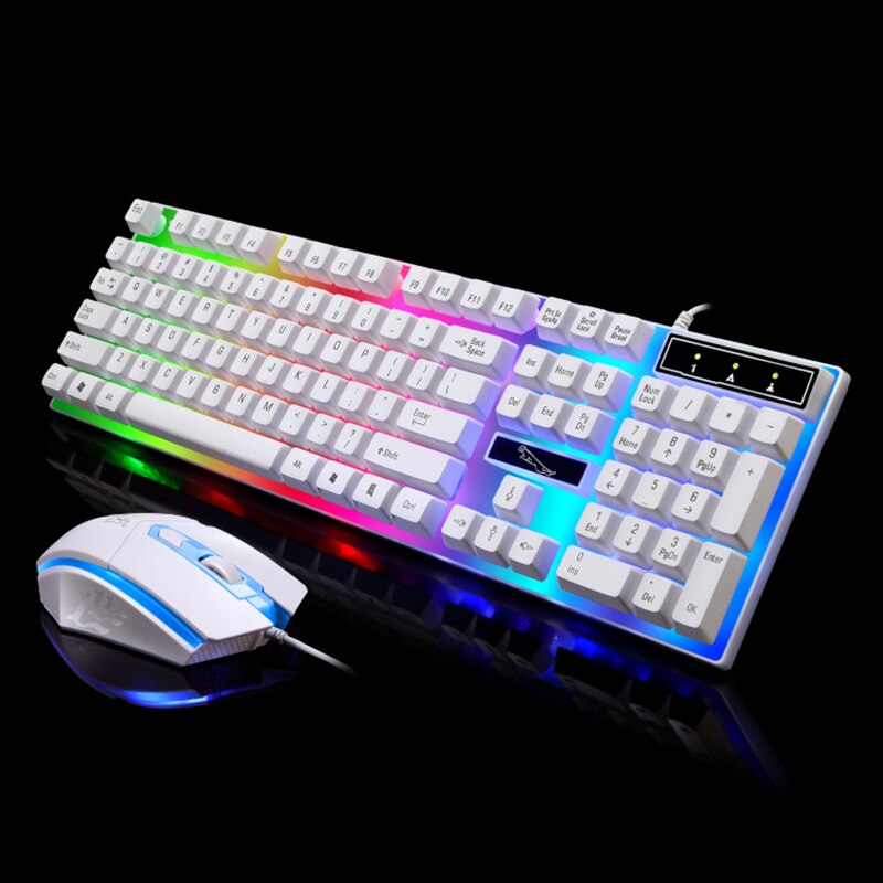 PC Rainbow Colorful LED Illuminated Backlit Gamer USB Wired Gaming Keyboard Mouse Set RGB LED for PC Laptop PS4 Slim Xbox One