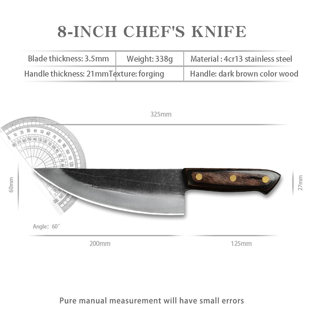 High Carbon Steel 8 Inch Forged Chef Knife Pro Chef's Kitchen Slicer Full Tang Chopper Slicer CulterUltra Sharp Cooking Tool