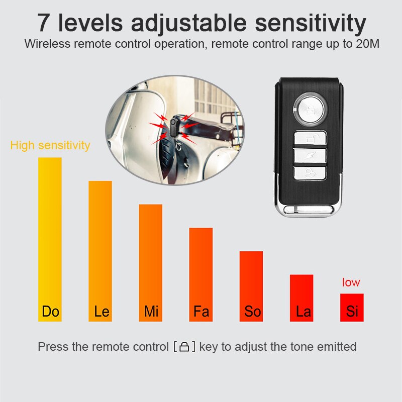Bike Alarm with Remote Adjustable Volume 113dB Wireless Anti-Theft Vibration Security MTB Bicycle Motorcycle Alarm Motion Sensor