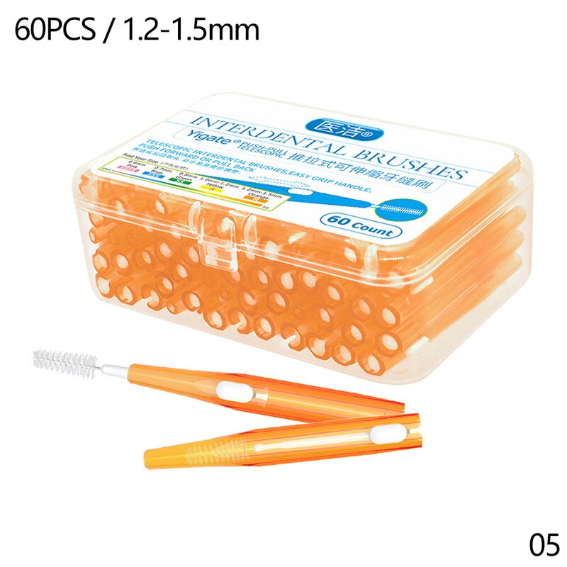 60Pcs 0.6-1.5Mm Rager Schoonmaken Tussen Tanden Push-Pull Escova Verwijdert Voedsel En Plaque Beter tanden Mondhygiëne Tool: 05