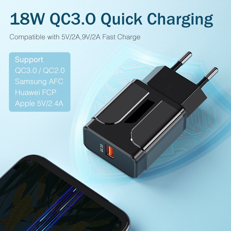 YKZ Quick Charge 3.0 18W QC 3.0 4.0 Fast charger USB portable Charging Mobile Phone Charger For iPhone Samsung Xiaomi Huawei