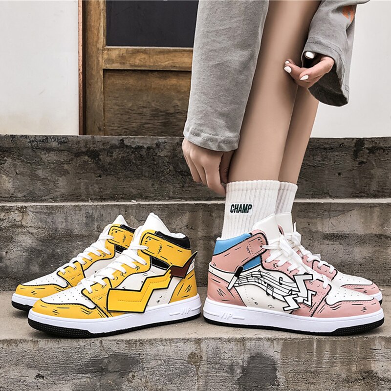 Farverige high-top dame lærredssko åndbare flade sko dame high-top sneakers vilde afslappede lac-up vulkaniserede sko til kvinder