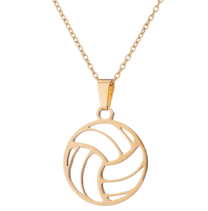 Hfarich Personality Stainless Steel Beach Volleyball Pendant Necklaces For Women Statement Sports Lovers Jewelry