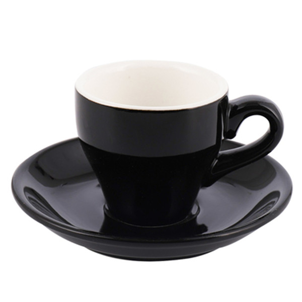 80 Ml Espresso Koffie Mok Set Gekleurde Glazuur Keramische Kopje Koffie En Schotel Huis Keuken Accessoires Drinkware Kahve Fincan Takimlari: Black