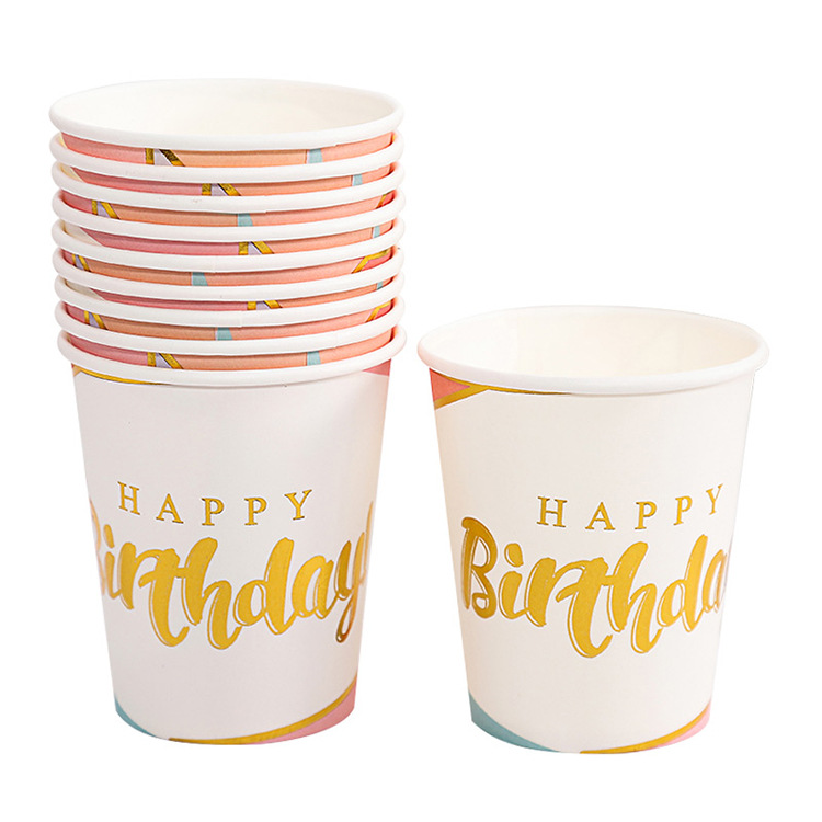10Pcs Golden Cup Party Papier Servies Verjaardag Party Diner Plaat Stip Gestreepte Cup Voor Wedding Party Decoratie Collectie: 17style-cup-10pcs
