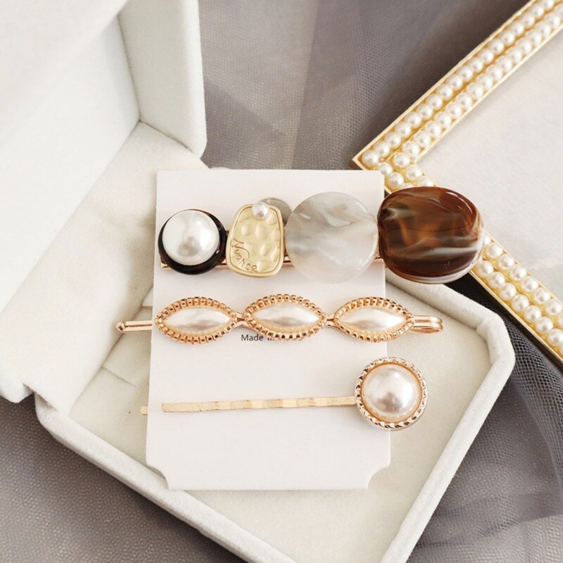 3PCS Korea Vintage Zoete Parel Haarspeldjes Parels Haarspelden Geometrische Bloem Barrett Vrouwen Haaraccessoires Hairgrip: 5