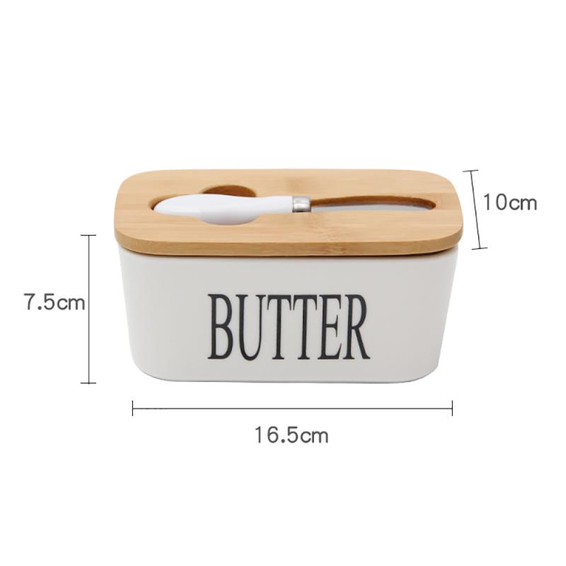 Ceramic Butter Dish Box with Butter Knife Bamboo W... Grandado