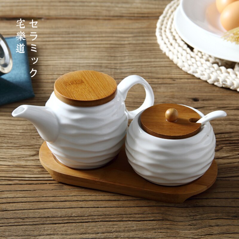 Kitchen supplies ceramic oil pot seasoning pot set seasoning box salt sugar bowl pepper sauce vinegar jars WJ022428