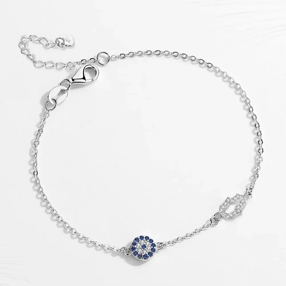 TONGZHE – Bracelet main mauvais œil Hamsa en argent Sterling 925 pour femme, bijoux turcs, bleu porte-bonheur