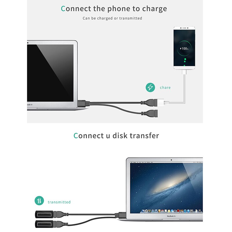 Cable de extensión USB 2,0 macho a 2 hembra, sincronización de datos de carga y Cable USB 2,0, Cable extensor de transferencia para ordenador y teléfono