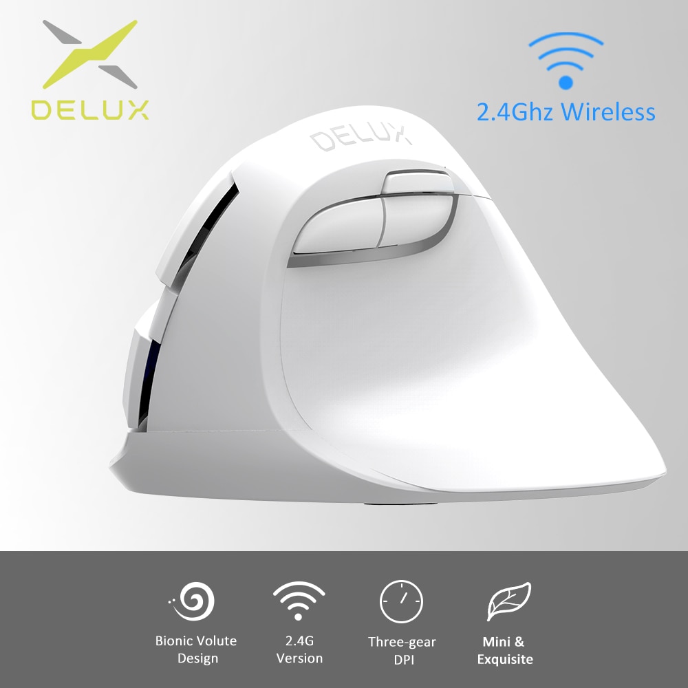 Delux  m618 mini gx hvid 2.4 ghz ergonomisk lodret mus trådløs lindre håndledstræthed 1600 dpi små og søde lodrette mus