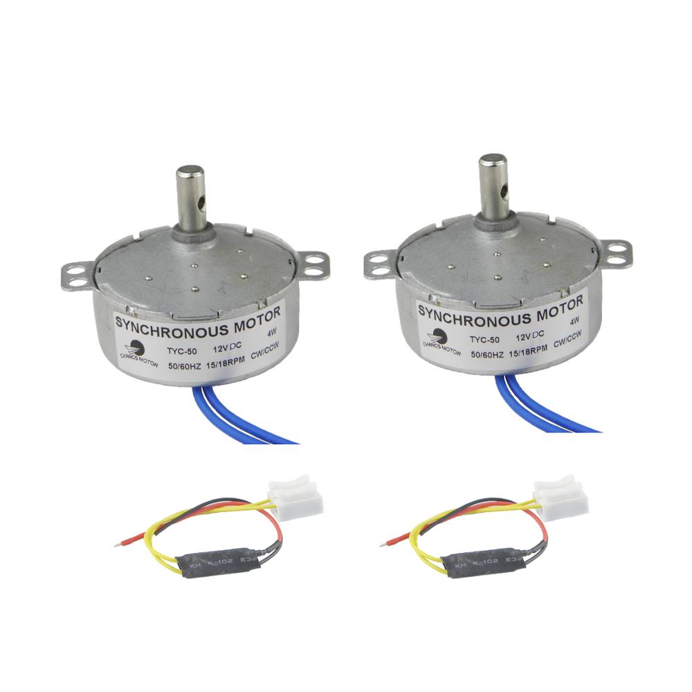 CHANCS 2PCS Synchronous Motor TYC-50 12V DC 15-18RPM CW/CCW Slow Speed Electric Motor for Electric Fireplace