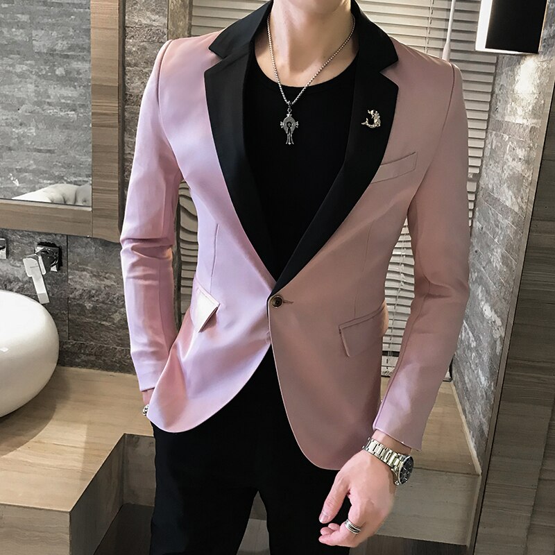 Djup v sexig outfit herr snygg kavaj 4 färger brittisk stil slim fit kostym jacka herr kappa terno masculino väst kostym homme: Rosa / Xxl