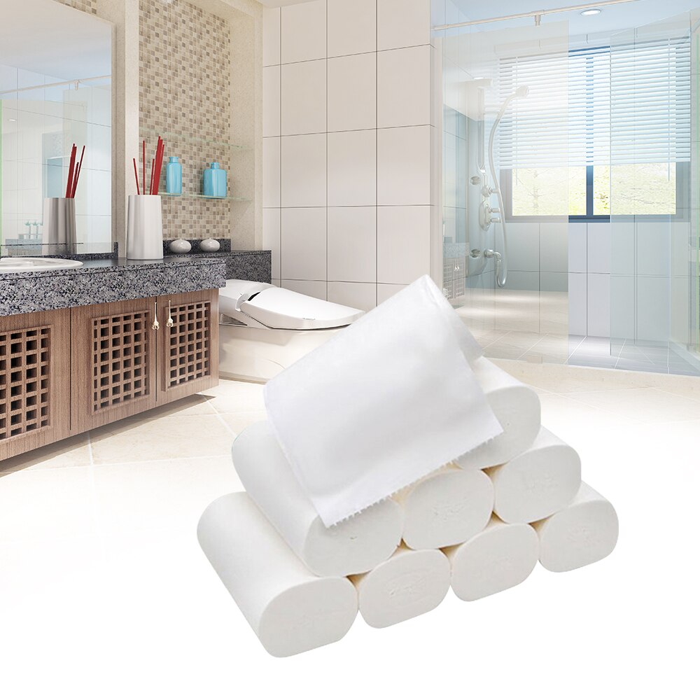 10Rolls Toilet Paper Tissue Bath Roll Paper Towels 3 Layers Pulp Wood Soft &amp; Comfortable Roll Paper for Home Office Hotel School