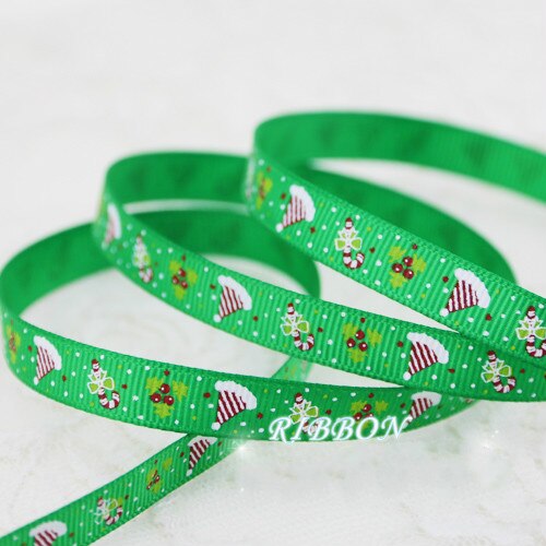 Rubans en Satin -grain 10mm, 2 mètres/lot, pour décoration de la saint-valentin, noël, pour emballage: Green Christmas Cap