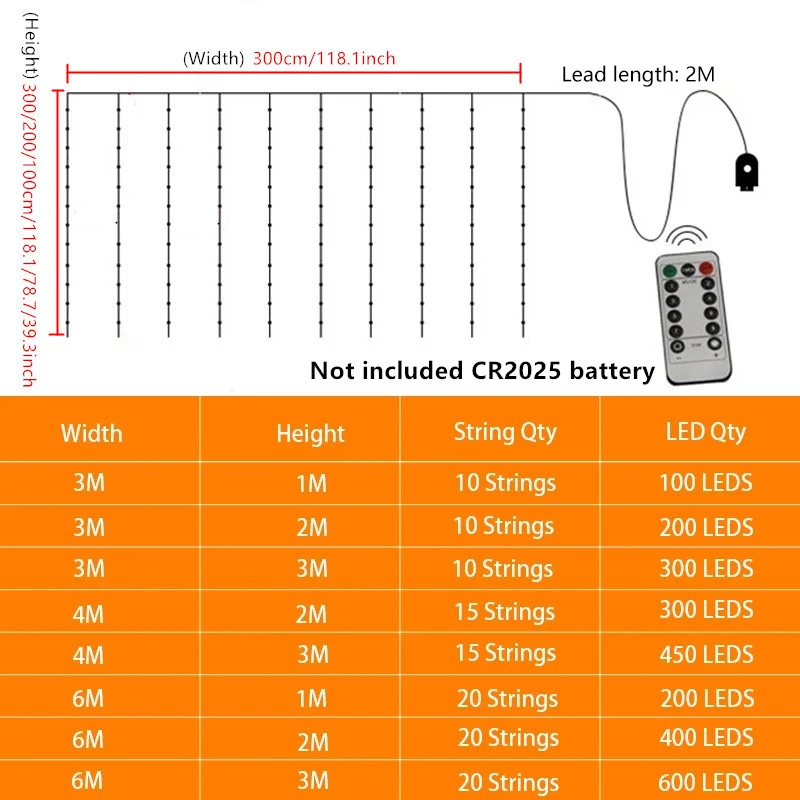 Guirnalda de luces de cortina USB, 8 modos de luz LED navideña para Año , dormitorio, vacaciones, boda, cumpleaños, decoración, luz nocturna de pared