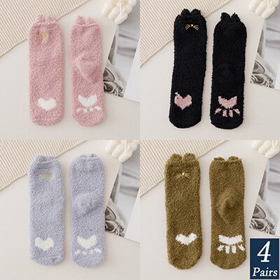 4 pary damskie zimowe ciepłe skarpetki różbyć winnym cukierki jednokolorowe miękkie puszyste skarpetki z owczej skóry gruby koralowy aksamit zamazany długie skarpety frotte: 4
