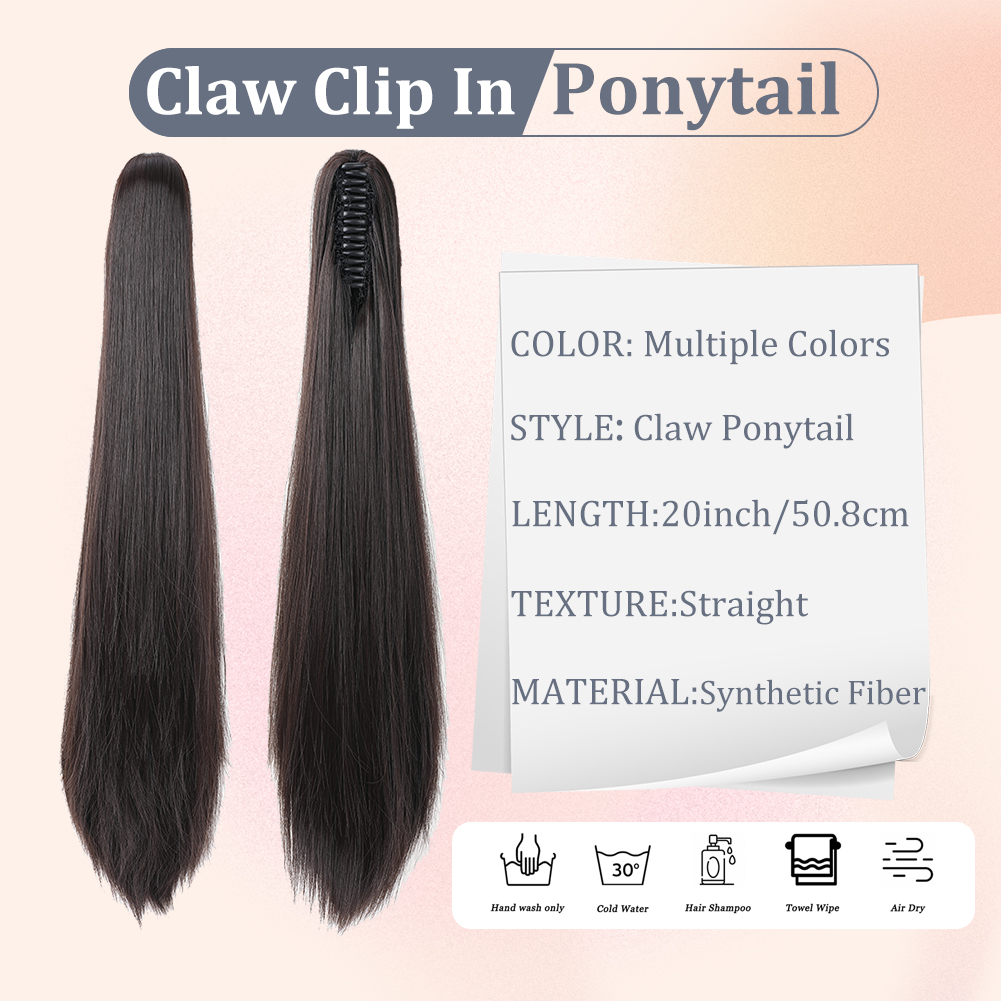 Cauda de pônei reta longa para mulheres, extensão de rabo de cavalo para meninas, cabelo sintético macio natural de alta qualidade, 20 in