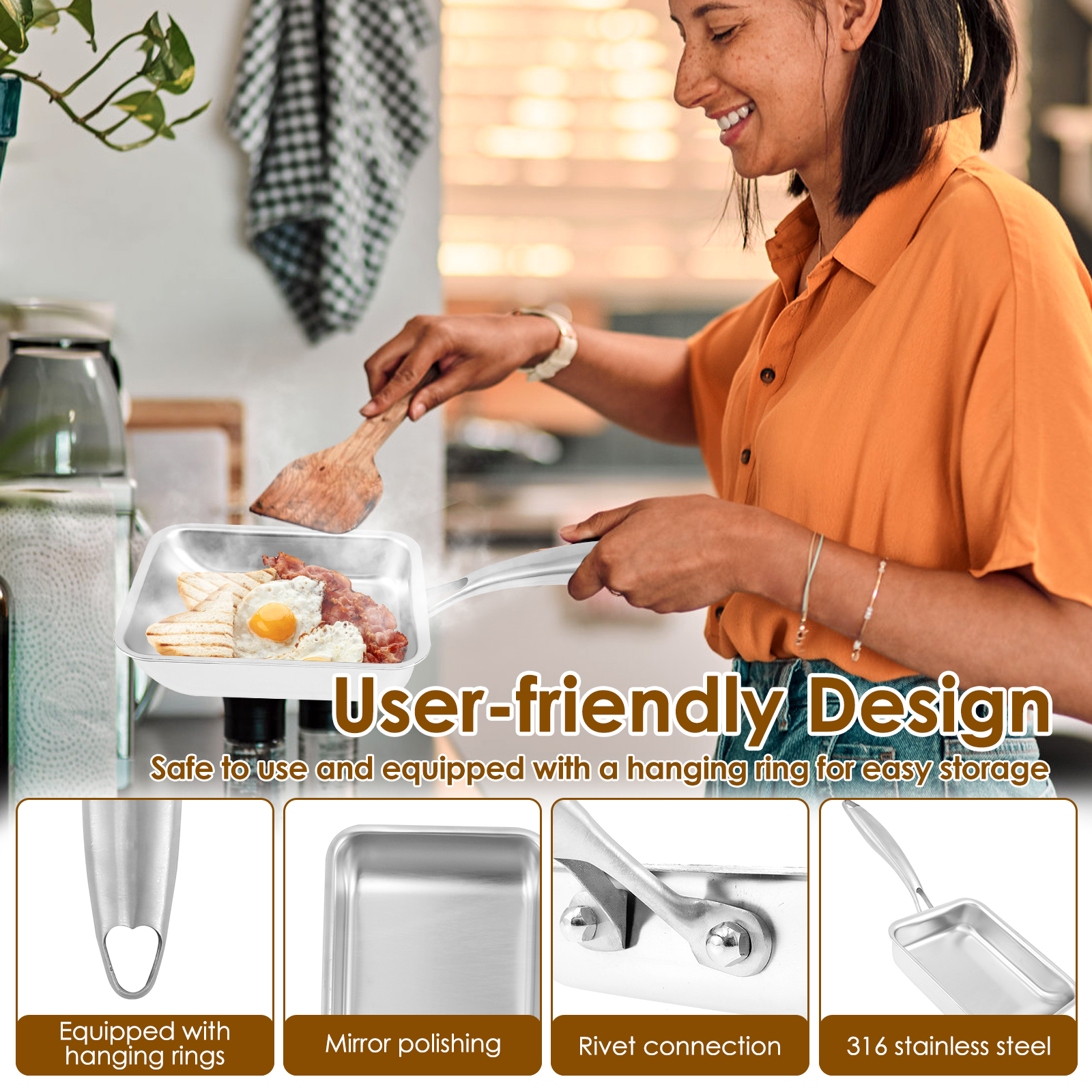 Tamagoyaki Japanese Frying Pan Stainless Steel/Aluminum Alloy Non stick Egg Pan with Handle Multi functional Frying Pan